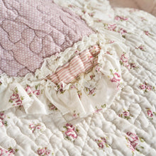 Load image into Gallery viewer, DaDalogy Cotton Patchwork Throw Blanket - Floral Cottage Quilted Reversible Blush Pink &amp; Cream Shabby Chic Botanical Ruffle Design - Vintage Garden Rose Pastel Accents (3031)- 50 x 60