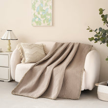 Load image into Gallery viewer, DaDa Bedding Elegant Fringed Cotton Quilted Throw Blanket - Luxurious Solid Soft Paisley Pattern, Cozy Lightweight Lap Throw, Perfect for Couch or Bed, Neutral Sandy Taupe Tan Beige, 50x60 Inches