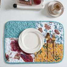Load image into Gallery viewer, Tache Old World Garden Pastel Blue Yellow Red Hummingbirds Cotton Patchwork Placemats (JHW-936)