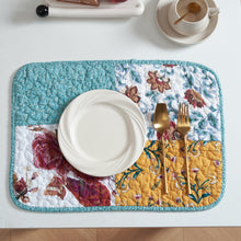 Load image into Gallery viewer, Tache Old World Garden Pastel Blue Yellow Red Hummingbirds Cotton Patchwork Placemats (JHW-936)
