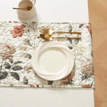 Load image into Gallery viewer, DaDalogy Enchanted Meadow Reversible Dinner Table Runner - Floral Elegance in Beige, Rose, and Soft Olive Green, Premium Soft Microfiber Quilted Table Runner