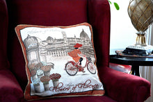 Load image into Gallery viewer, Tache Flowers of Florence Italy Skyline European Postcard Woven Tapestry Throw Pillow Cover (14003)