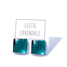 Load image into Gallery viewer, Emerald Quilted Facet Square Shine-On Stud Earrings