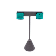 Load image into Gallery viewer, Emerald Quilted Facet Square Shine-On Stud Earrings