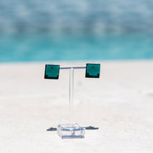 Load image into Gallery viewer, Emerald Quilted Facet Square Shine-On Stud Earrings