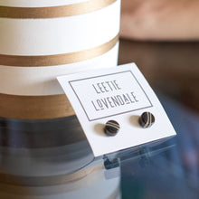 Load image into Gallery viewer, Black and Tan Stripe Cane Slice Stud Earrings