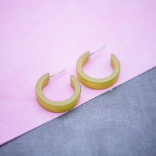 Load image into Gallery viewer, Olive Green Moonglow Mini Classic Hoop Earrings