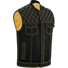 Load image into Gallery viewer, Nitro Rush Men's Black Mesh Textile Vest with Yellow Diamond Stitch