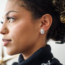Load image into Gallery viewer, Silver Metallic Glitter Oval Button Studs