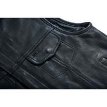 Load image into Gallery viewer, Highway Jack Men's Black Leather Motorcycle Vest Scoop Neck &amp; Snap-Closure Pockets