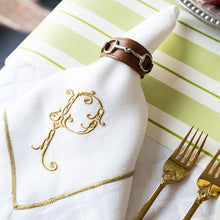 Load image into Gallery viewer, Gold trim dinner napkins, yellow, set of two