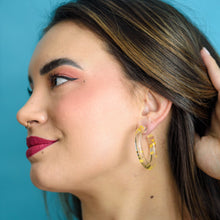 Load image into Gallery viewer, Yellow &amp; Clear Confetti Hoop Earrings - 1.75"