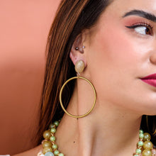 Load image into Gallery viewer, Beige Marbled Brass Loop Earrings