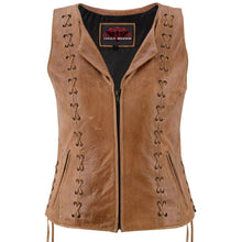 Load image into Gallery viewer, Women's Brown Zippered Vest with Lacing Details