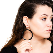 Load image into Gallery viewer, Clear &amp; Black Large Donut Drop Earrings