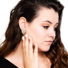 Load image into Gallery viewer, Pewter Silver Glitter Oval Button Studs