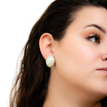 Load image into Gallery viewer, Mint Metallic Glitter Oval Button Studs