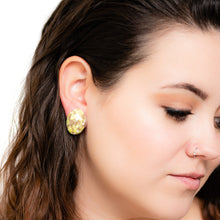 Load image into Gallery viewer, Lemon Yellow Metallic Glitter Oval Button Studs