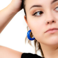 Load image into Gallery viewer, Electric Blue Marbled Chunky Hoop Earrings