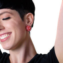 Load image into Gallery viewer, Navy Blue and White Polka Dot Retro Stud Earrings