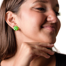 Load image into Gallery viewer, Green Fireworks Disc Button Stud Earrings