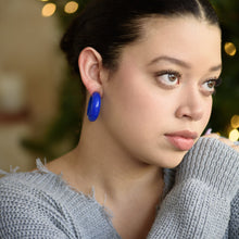 Load image into Gallery viewer, Electric Blue Marbled Chunky Hoop Earrings