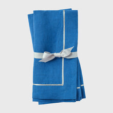Load image into Gallery viewer, Silver trim dinner napkins, bright blue, set of two