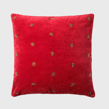 Load image into Gallery viewer, Embroidered star pillow, red cotton velvet