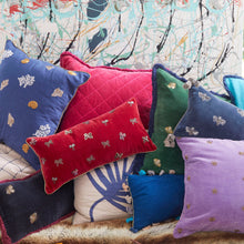 Load image into Gallery viewer, Embroidered star pillow, amethyst cotton velvet