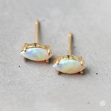 Load image into Gallery viewer, Dainty Marquise Cut Solid Opal Stud Earrings 14K Yellow Gold