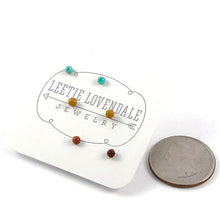 Load image into Gallery viewer, Teal &amp; Terracotta Coral Tiny Stud Earrings Set