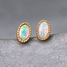 Load image into Gallery viewer, Delicate Oval Shaped Opal Stud Earrings 18K Yellow Gold