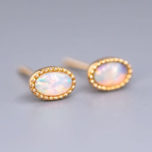 Load image into Gallery viewer, Delicate Oval Shaped Opal Stud Earrings 18K Yellow Gold