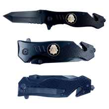 Load image into Gallery viewer, Denver Colorado Police 3-in-1 Tactical Rescue knife tool with Seatbelt Cutter, Steel Serrated Blade, Glass