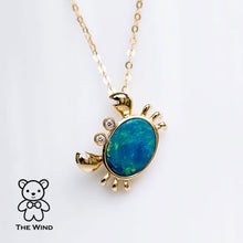 Load image into Gallery viewer, Crab Australian Opal &amp; Diamond Eyes Pendant Necklace 14K Yellow Gold