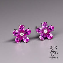 Load image into Gallery viewer, Pink Sapphire Diamond Sakura Cherry Blossom Flower Stud Earrings 14K Rose Gold