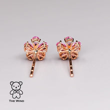 Load image into Gallery viewer, Pink Sapphire Diamond Sakura Cherry Blossom Flower Stud Earrings 14K Rose Gold