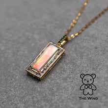 Load image into Gallery viewer, Baguette Diamond Invisible Setting Australian Opal &amp; Tsavorite Necklace 18k Yellow Gold