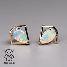 Load image into Gallery viewer, Geometric Diamond Shaped Australian Opal Stud Earrings 14k Yellow Gold