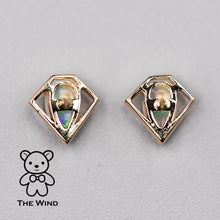 Load image into Gallery viewer, Geometric Diamond Shaped Australian Opal Stud Earrings 14k Yellow Gold