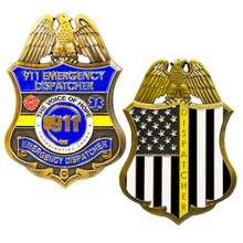 Load image into Gallery viewer, GL8-001 911 Emergency Dispatcher Fire Police EMT thin gold line Challenge Coin