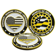 Load image into Gallery viewer, BL3-013 Emergency 911 Police Dispatcher Heart of Gold Challenge Coin Thin Gold Line