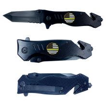 Load image into Gallery viewer, Thin Gold Line Police collectible 3-in-1 Tactical Officer Rescue tool with Seatbelt Cutter, Steel Serrated Blade, Glass Breaker 911 Emergency Dispatcher thin yellow line