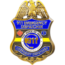 Load image into Gallery viewer, CL10-04 911 Emergency Dispatcher Fire Police EMT thin gold line Pin not a Challenge Coin