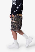 Load image into Gallery viewer, Distressed Cargo Shorts - Forest Camo