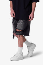 Load image into Gallery viewer, Distressed Spider Denim Shorts - Washed Black