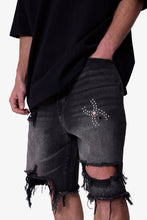 Load image into Gallery viewer, Distressed Spider Denim Shorts - Washed Black