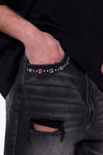 Load image into Gallery viewer, Distressed Spider Denim Shorts - Washed Black