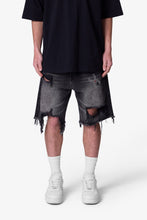 Load image into Gallery viewer, Distressed Spider Denim Shorts - Washed Black