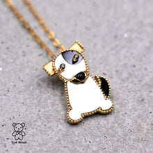 Load image into Gallery viewer, Designer Black White Dog Mother of Pearl &amp; Black Agate Necklace 18k Yellow Gold